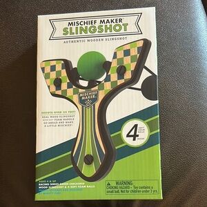 Mighty Fun! Mischief Maker Racing Wooden Slingshot - Green and Brown